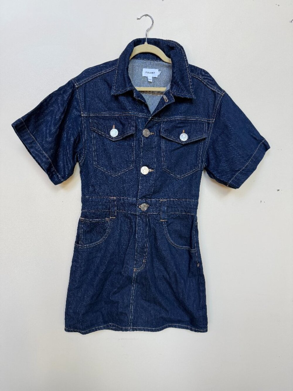 FRAME Dark Wash Denim Mini Dress Short Sleeve Women’s M